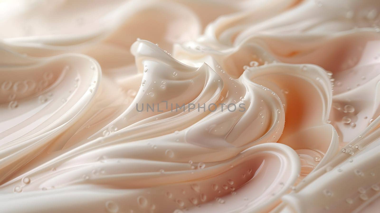 A close up of whipped cream on a cake, a staple food in many cuisines. This creamy ingredient beautifully complements the peach petals as a delicious topping