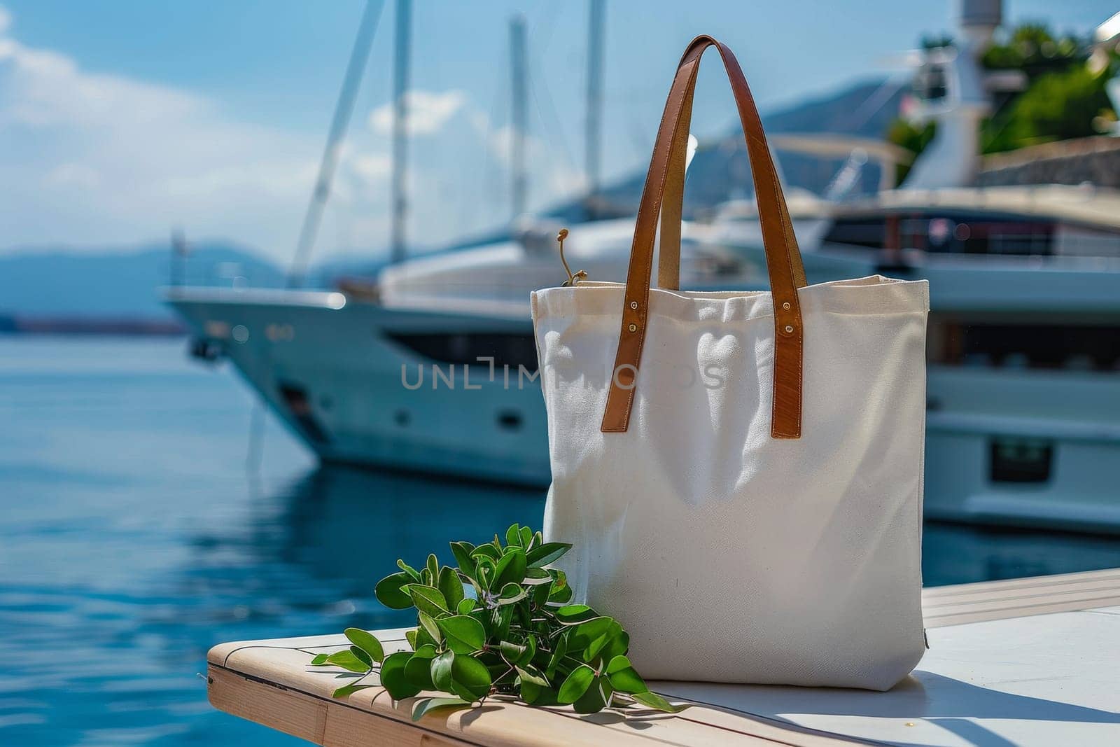 A white purse is sitting on a table next to a boat by itchaznong