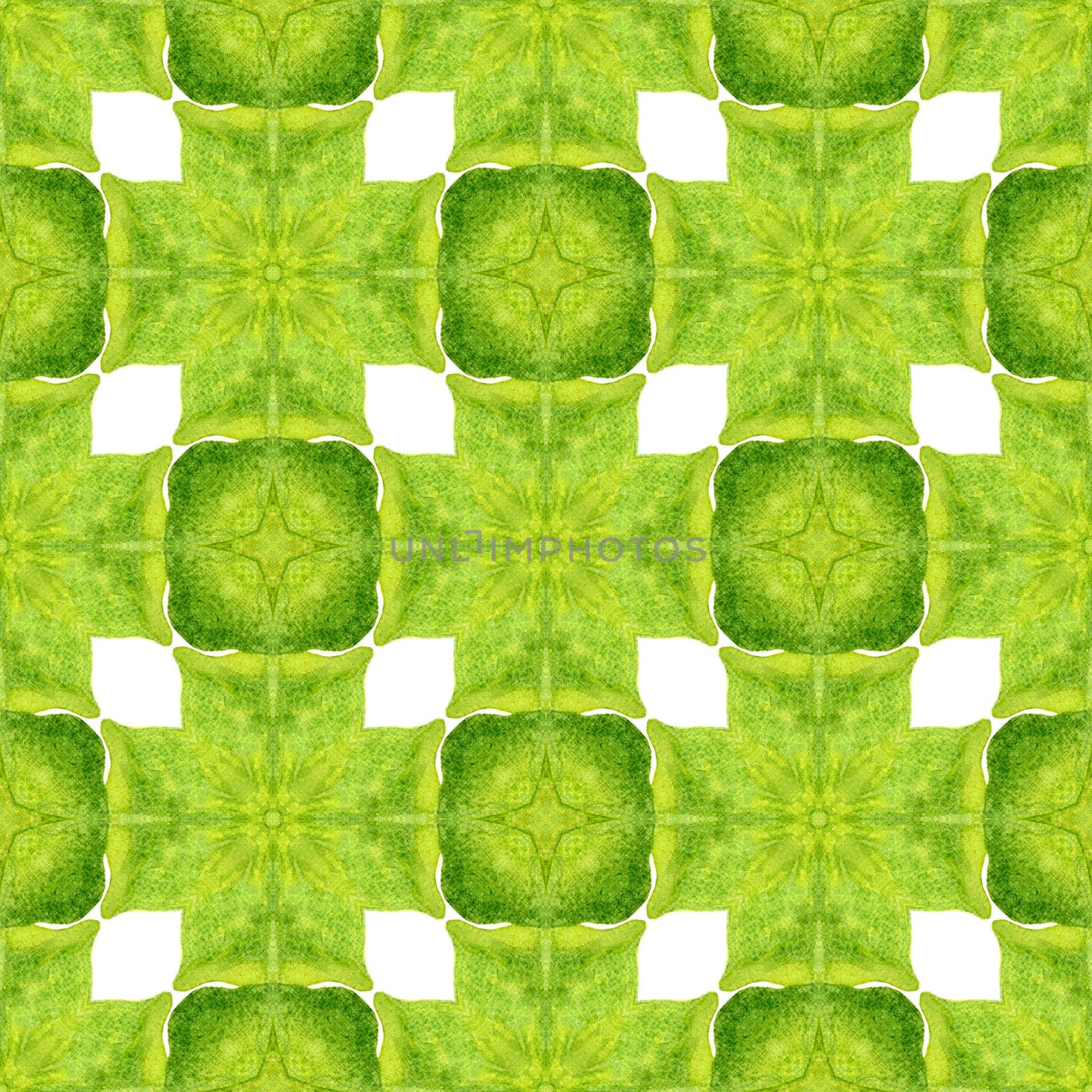 Textile ready grand print, swimwear fabric, wallpaper, wrapping. Green vibrant boho chic summer design. Hand drawn green mosaic seamless border. Mosaic seamless pattern.