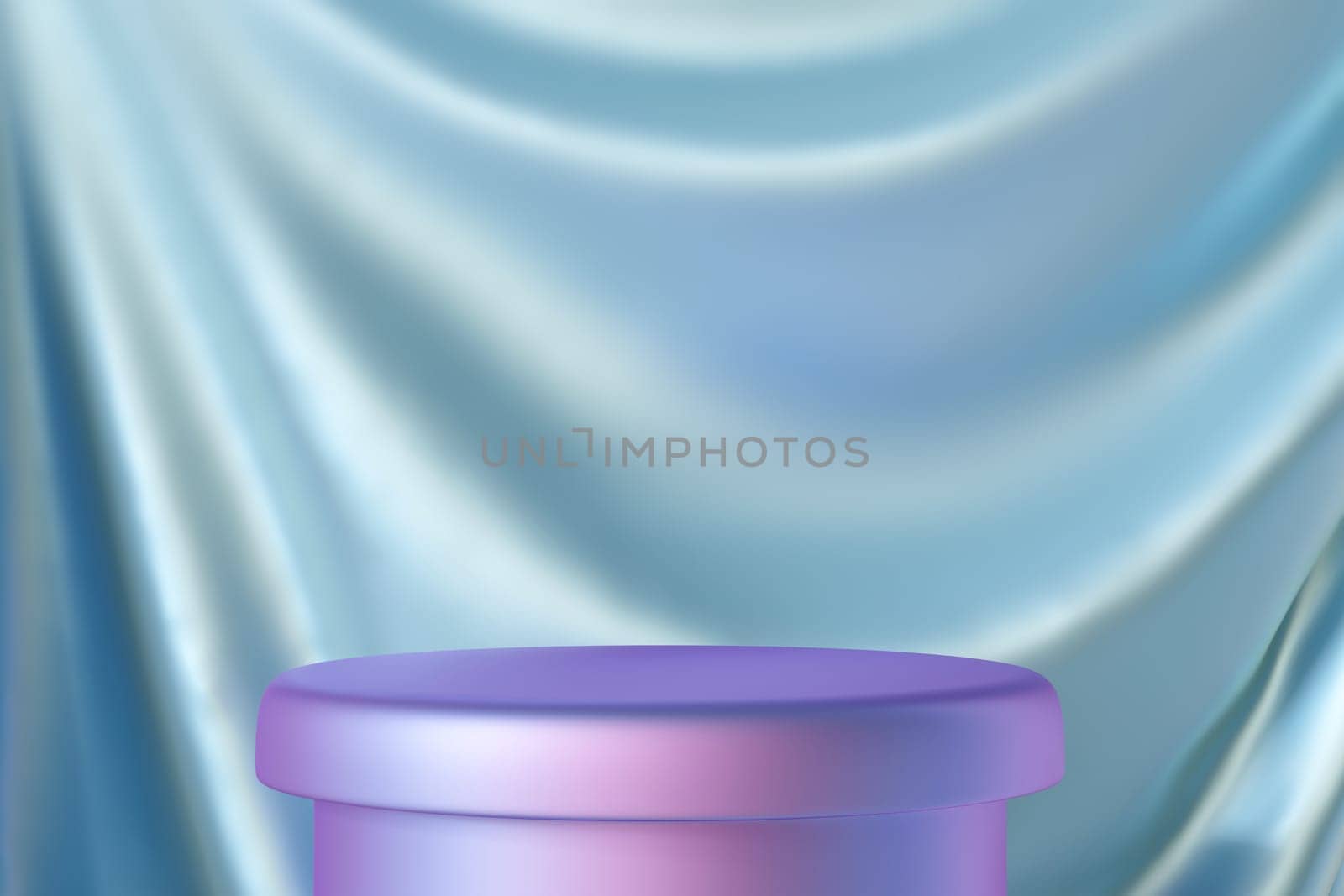 Luxurious holographic podium against draped satin background, ideal for showcasing cosmetics or jewelry in elegant marketing visuals and displays. Mock up. Copy space for product. Color gradient. 3D. by creativebird