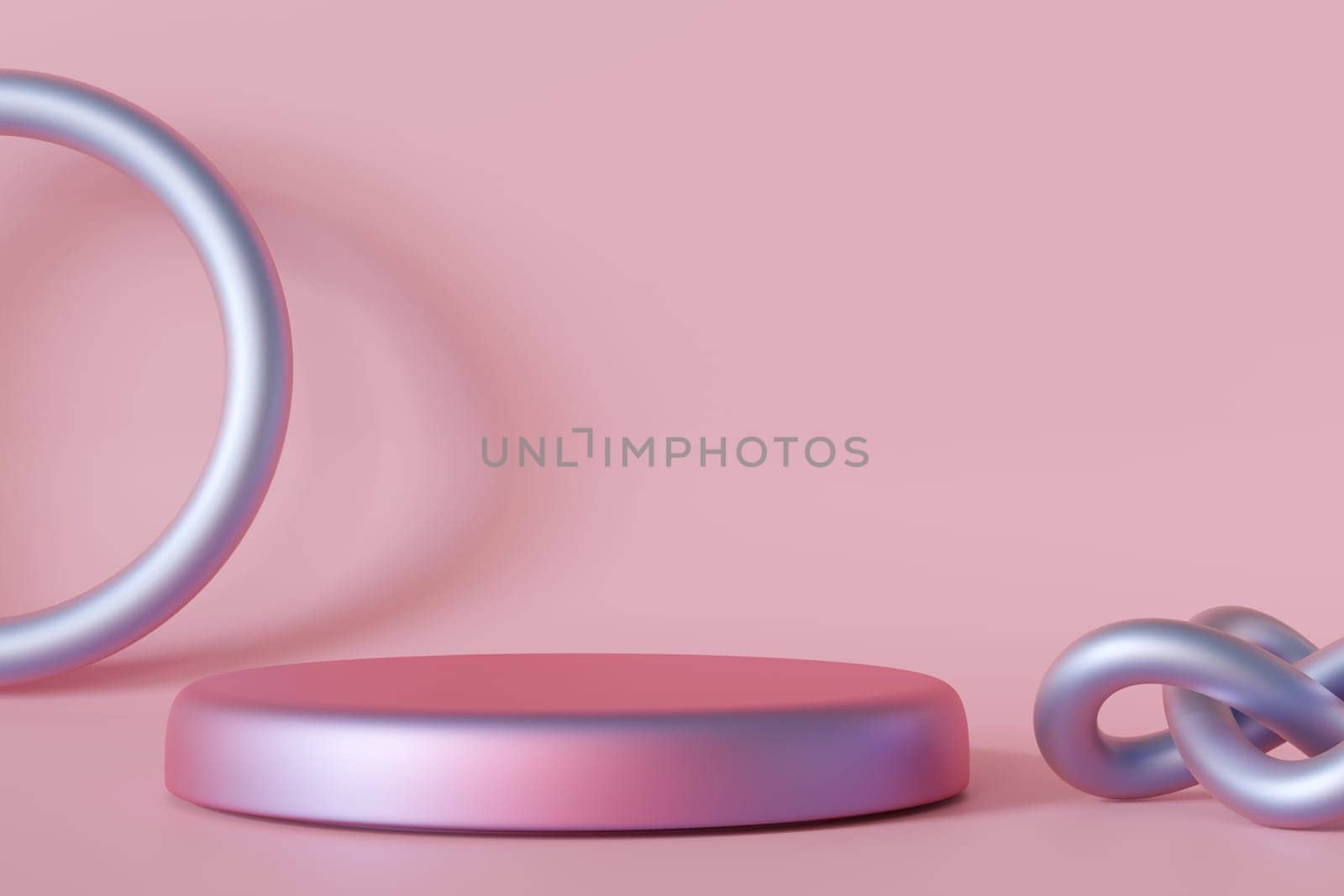 Stylish holographic podium against pink background, ideal for showcasing cosmetics or jewelry in elegant marketing visuals and displays. Mock up. Copy space for product. Color gradient. 3D. by creativebird