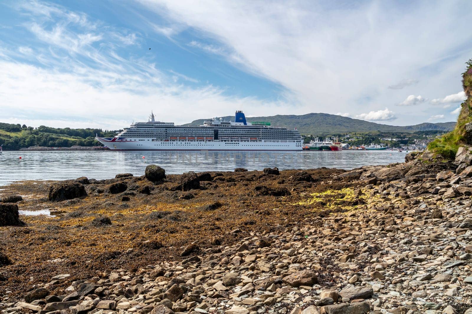 KILLYBEGS, IRELAND - MAY 16 2023: The Arcadia Star leaving after visiting Killybegs.