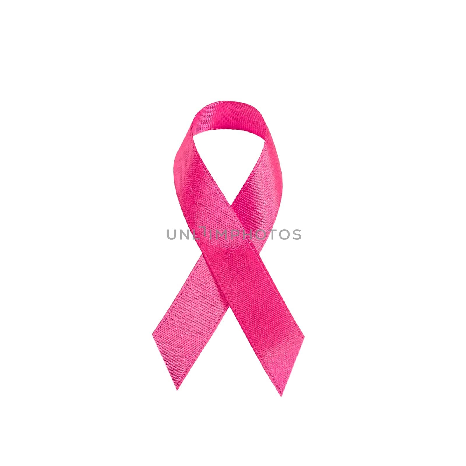 Pink breast cancer ribbon isolated on white background.