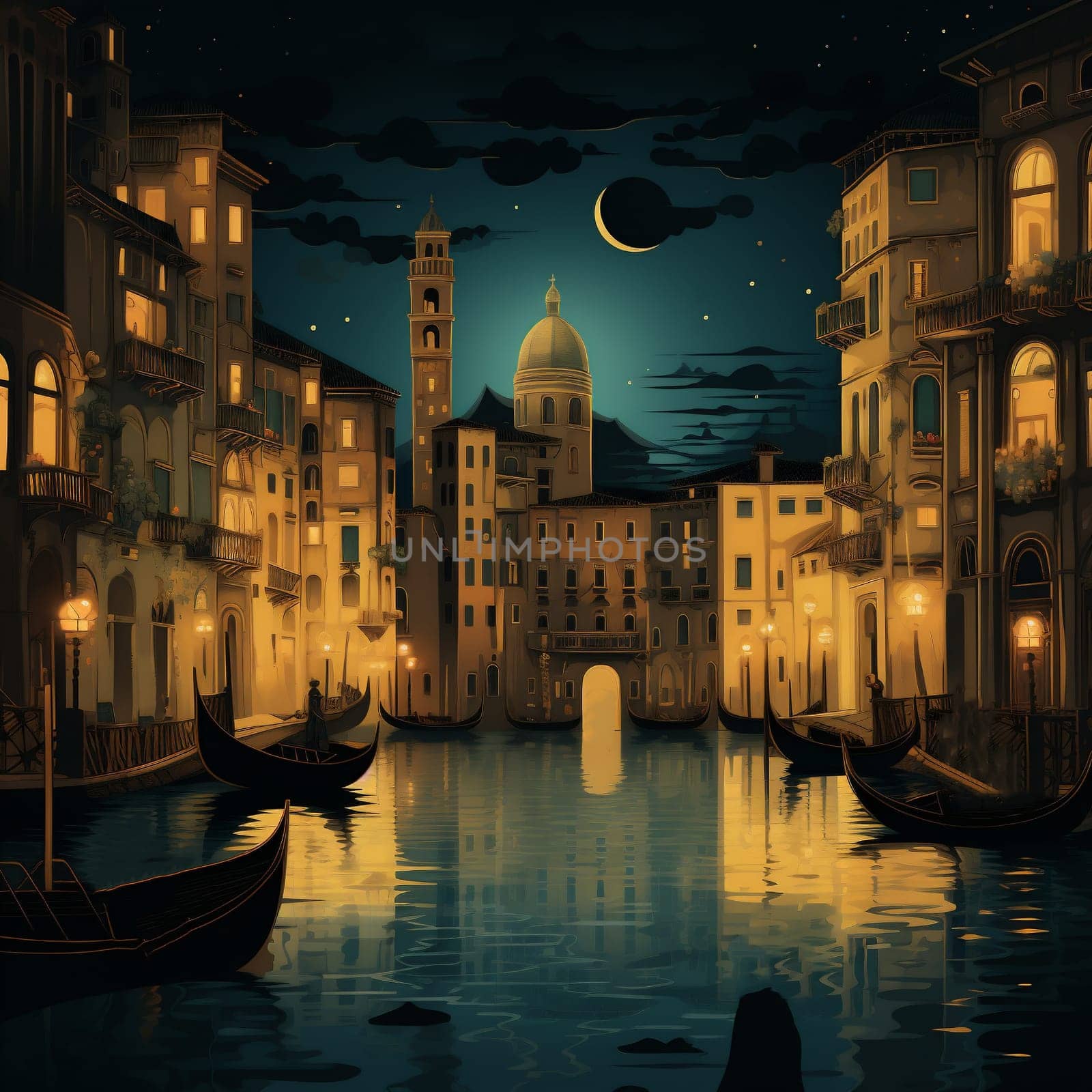 Night Italy Old Town Night Street Illustration. by Rina_Dozornaya