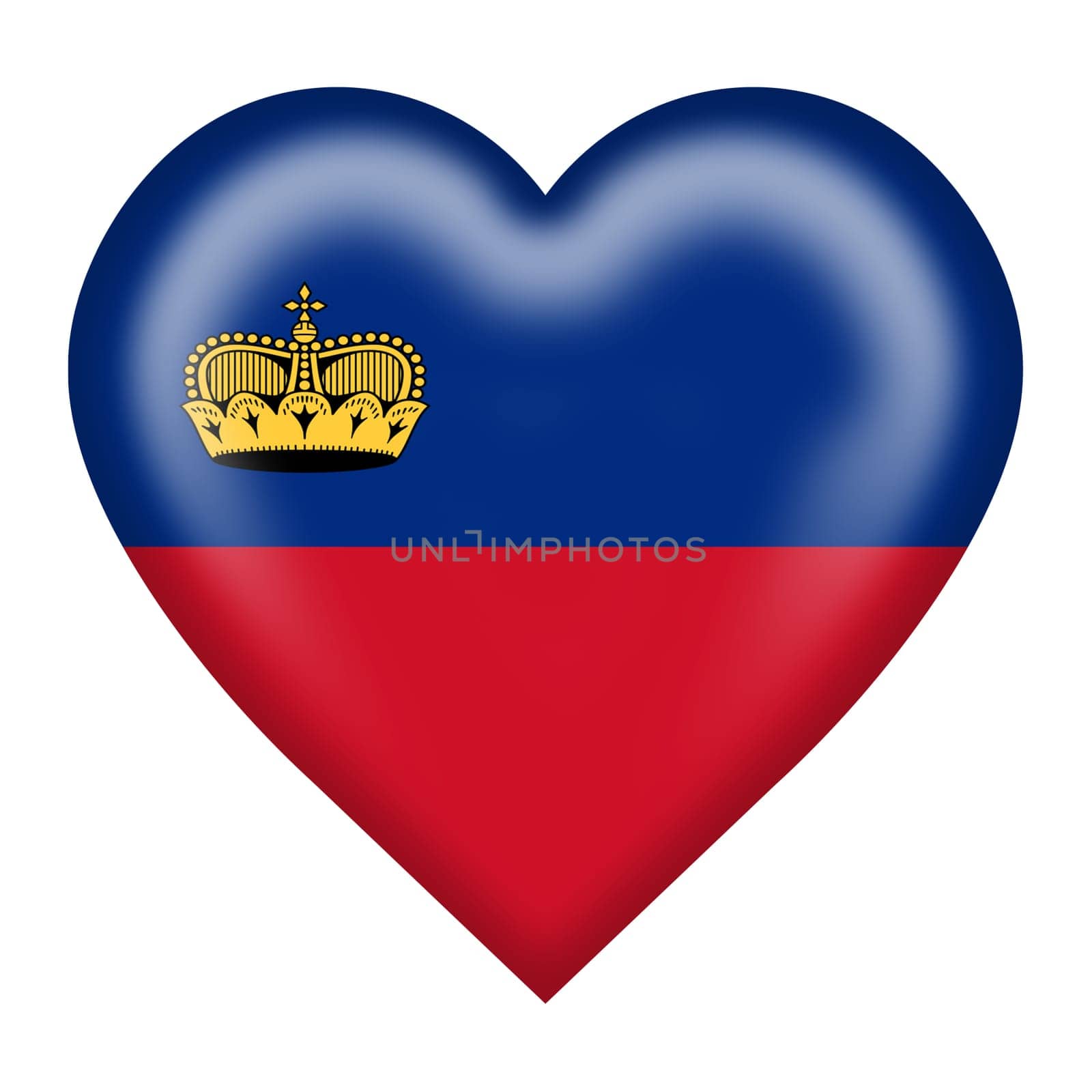A Liechtenstein flag heart button isolated on white with clipping path 3d illustration