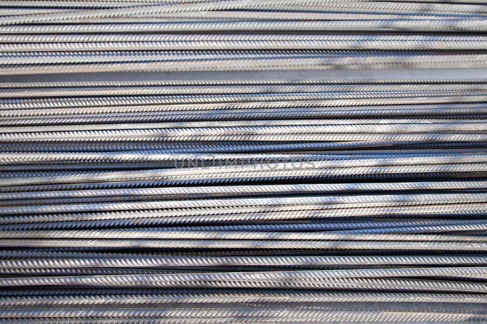 Reinforced Steel: Background of Metal and Iron Fittings, New Gray Armature Bars.