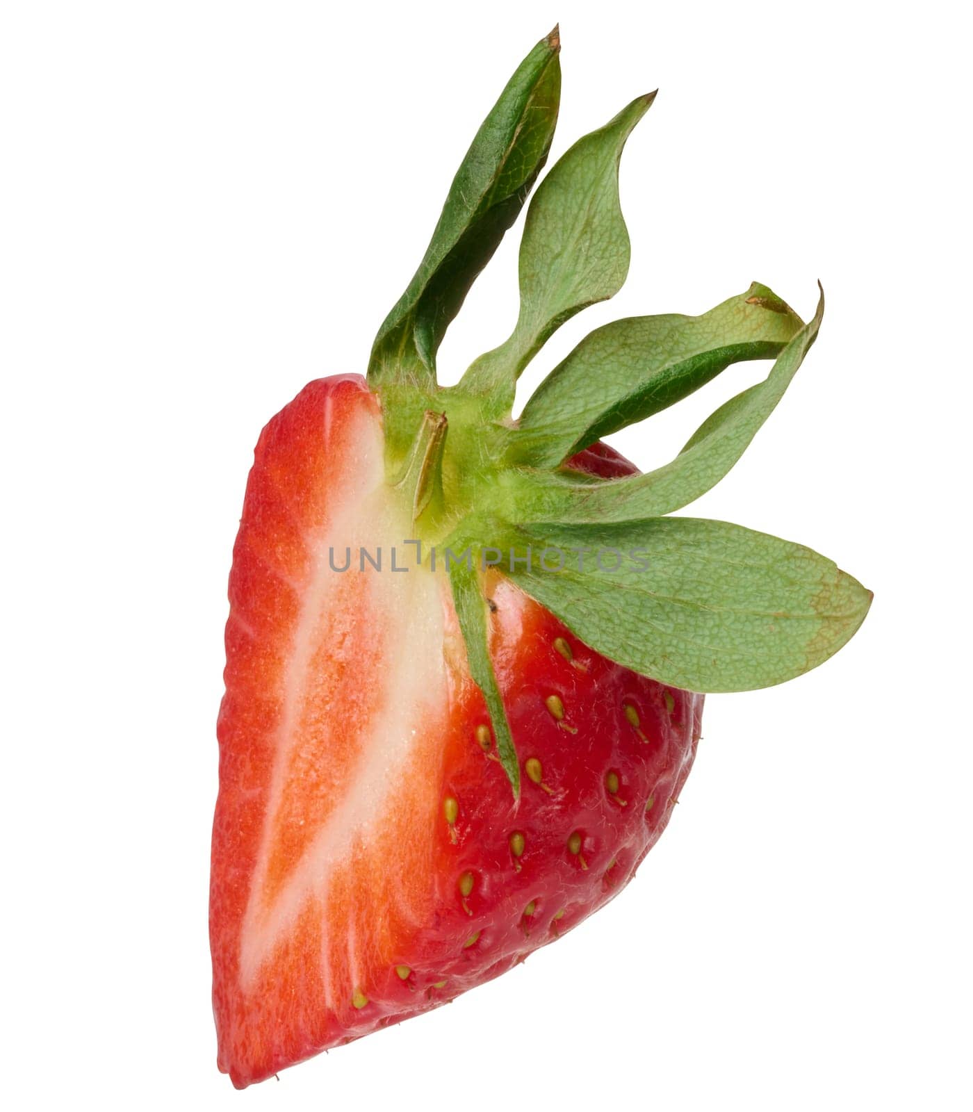 Slice ripe red strawberries on isolated background, close up