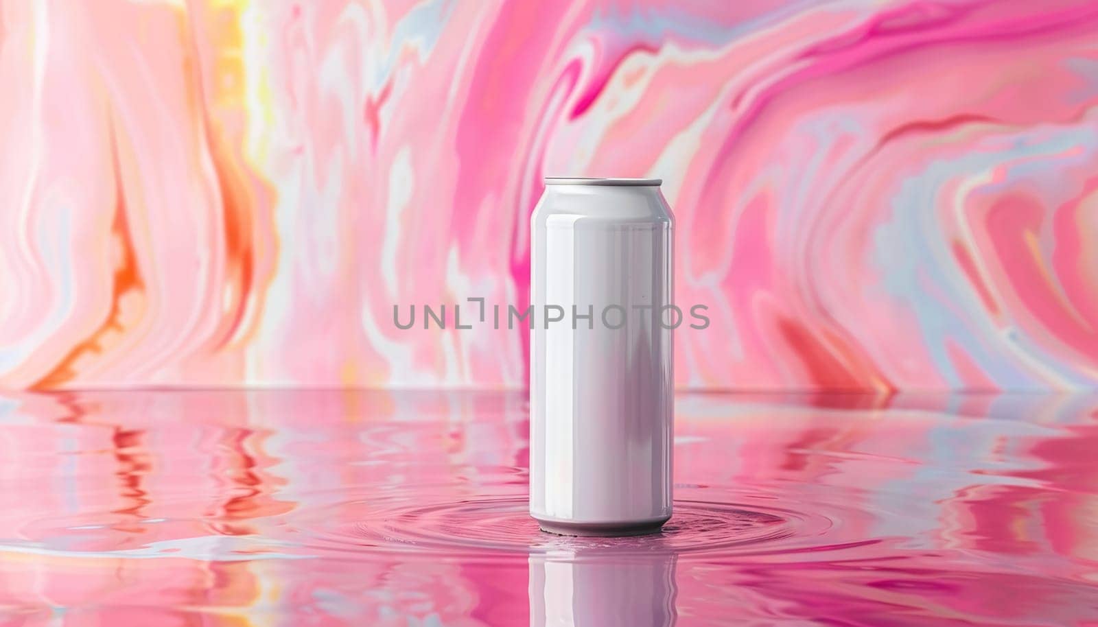 A can of soda is surrounded by a bunch of pink and blue balls by AI generated image by wichayada