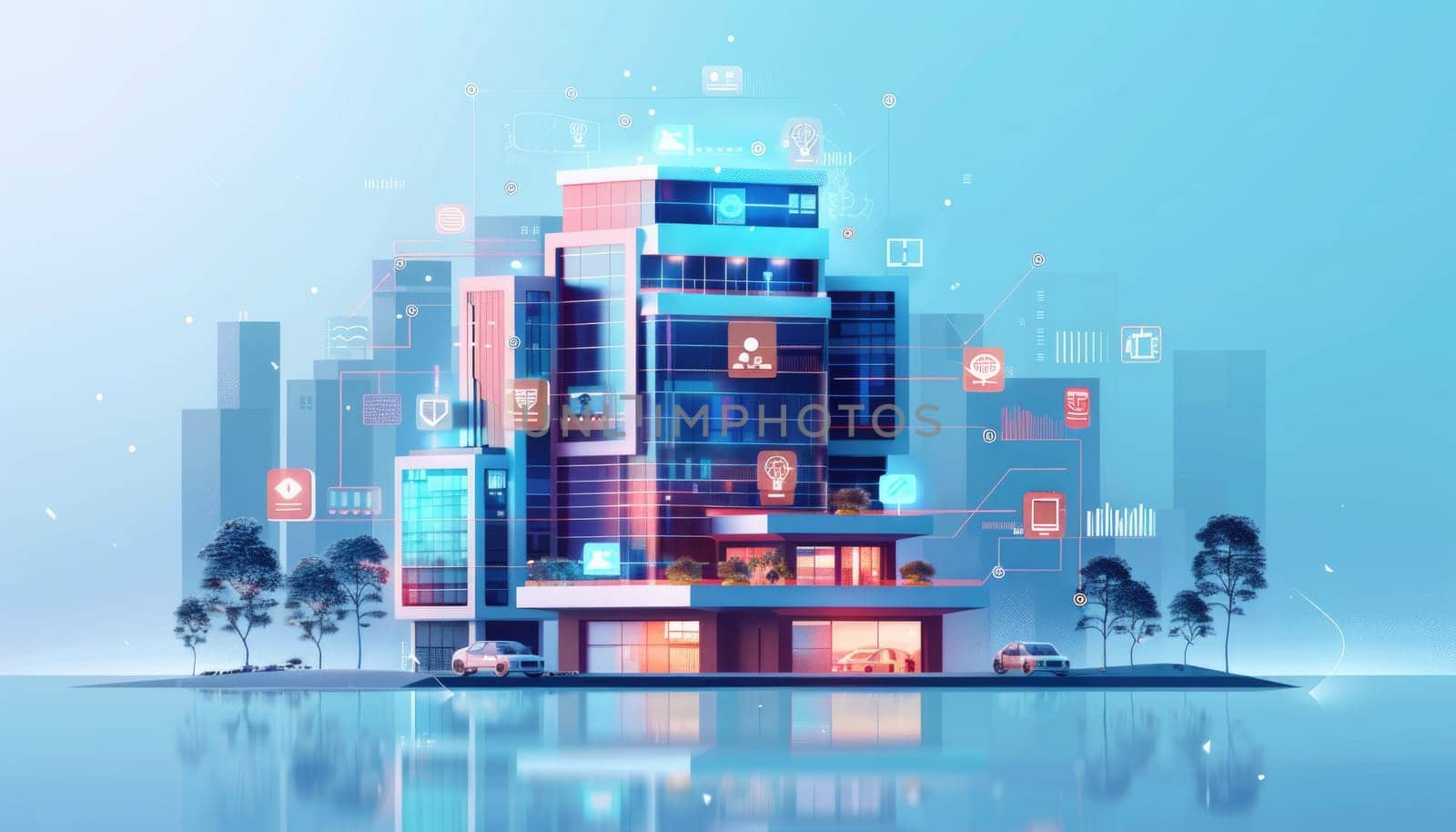 A futuristic building with a lot of technology on it by AI generated image.