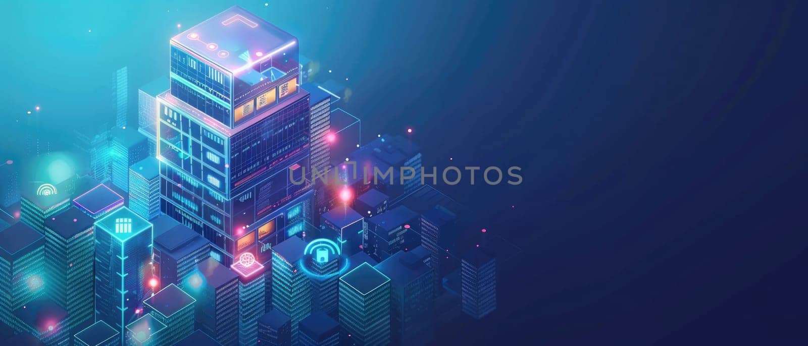 A cityscape with buildings lit up in neon colors by AI generated image by wichayada