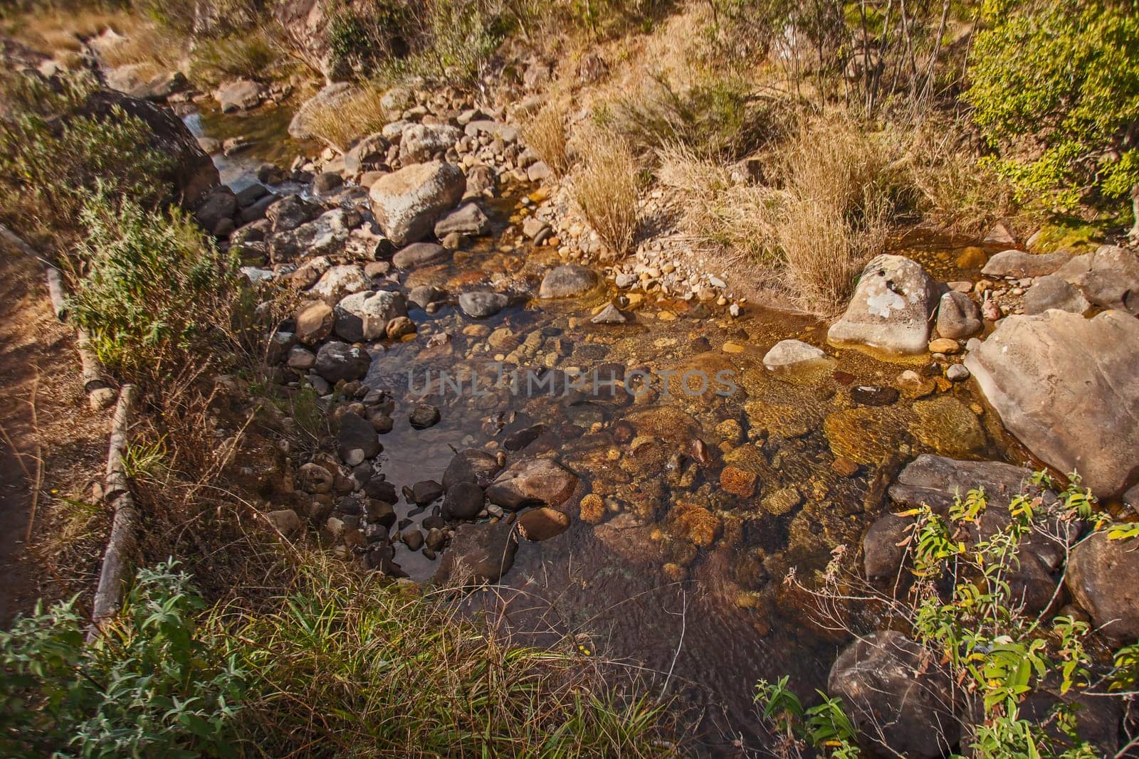 The clear water of the Mahai river in the Royal Natal National Park. Drakensber South Africa