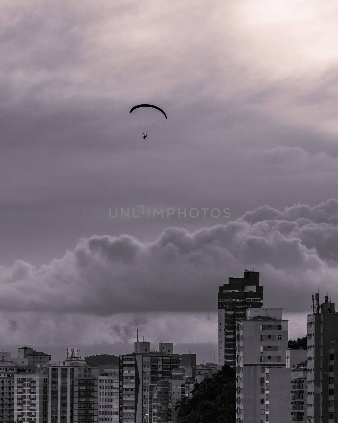 Paragliding in the sky of Sao Vicente, Brazil.
