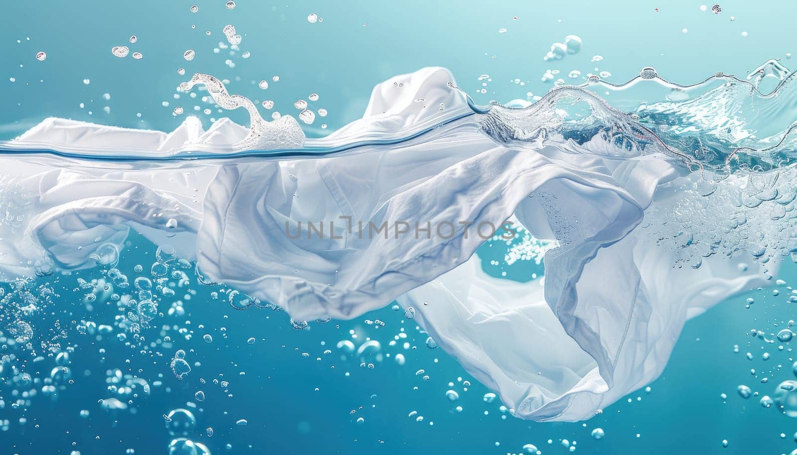 A white dress is being washed in a pool of water by AI generated image.