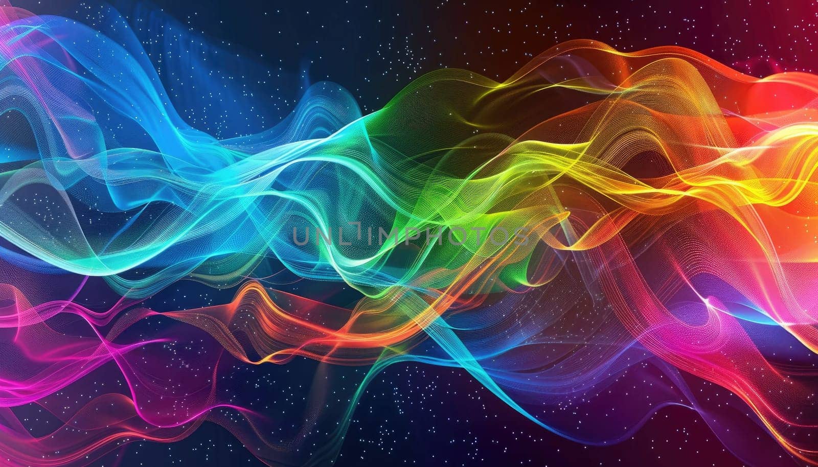 A colorful wave of light with a starry background by AI generated image.