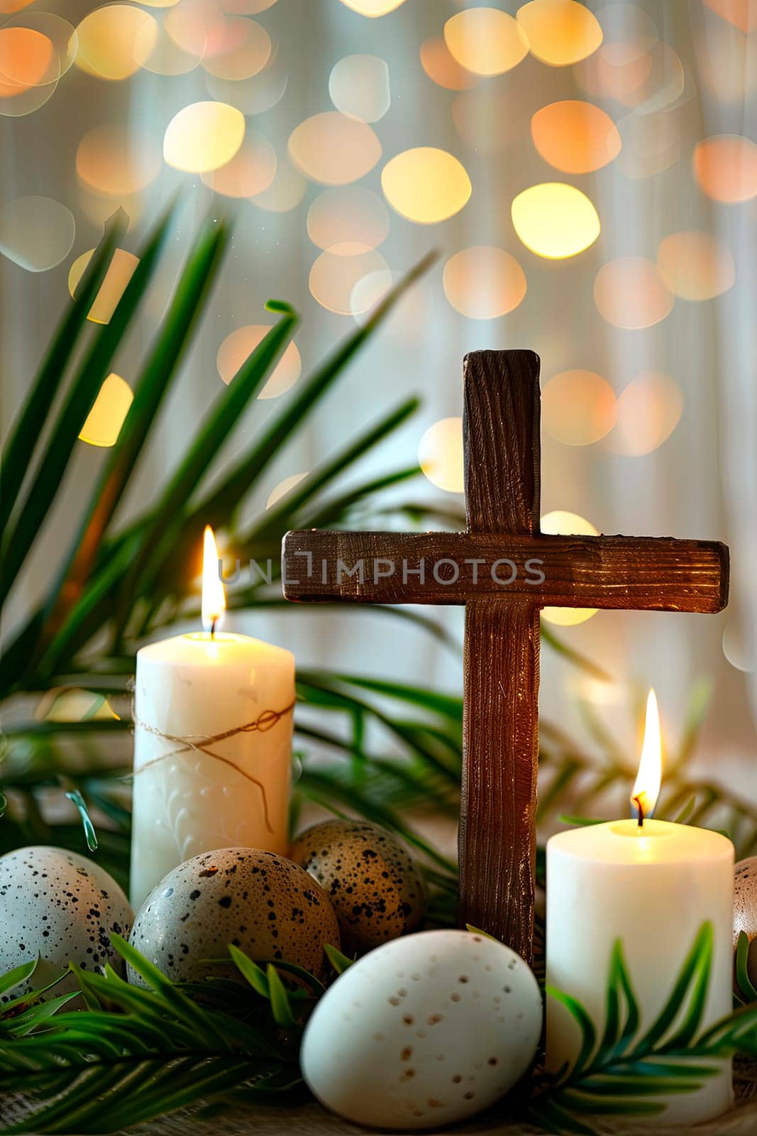 Easter cross and Easter eggs. selective focus. by yanadjana