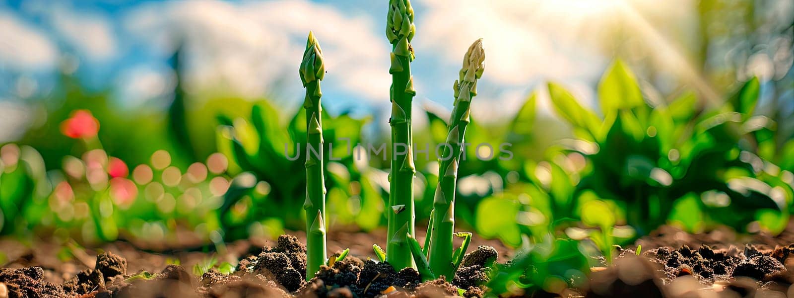 Asparagus growing in the garden. Selective focus. by yanadjana