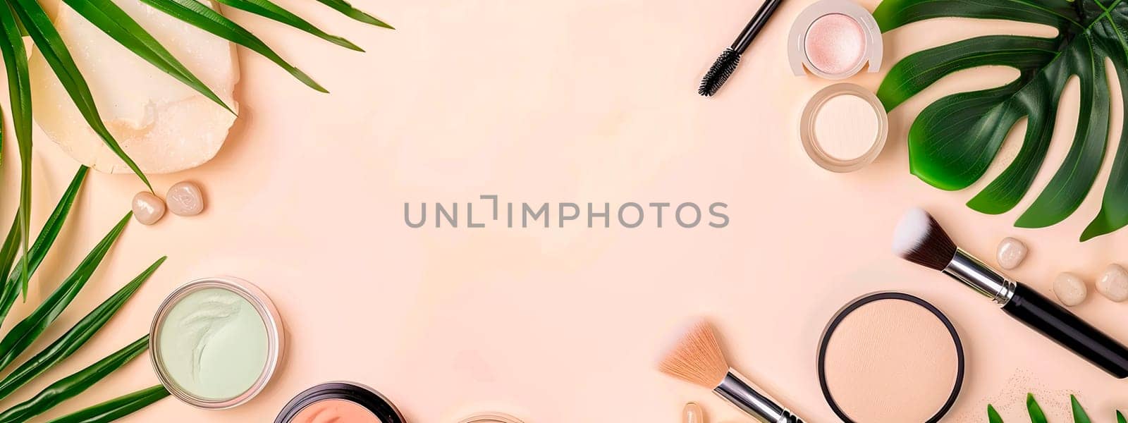 Various decorative cosmetics on a beautiful background. Selective focus. by yanadjana