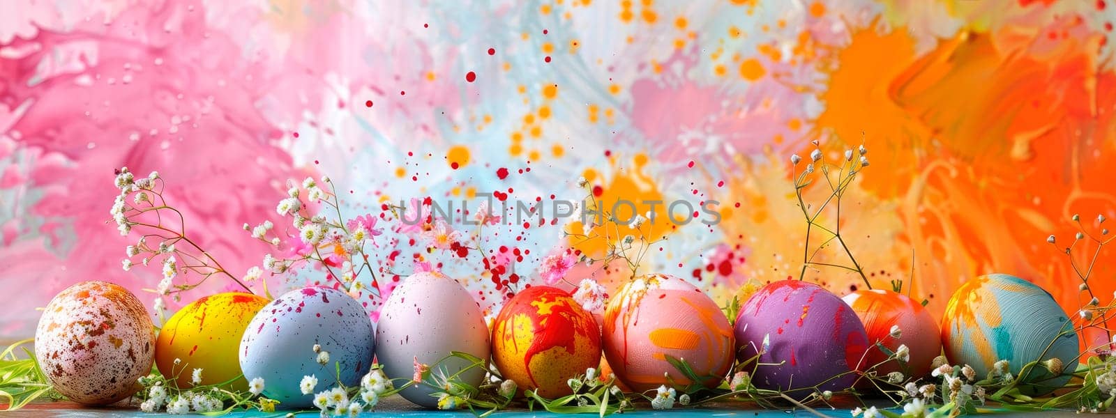 Painting Easter eggs a splash of colors. Selective focus. by yanadjana