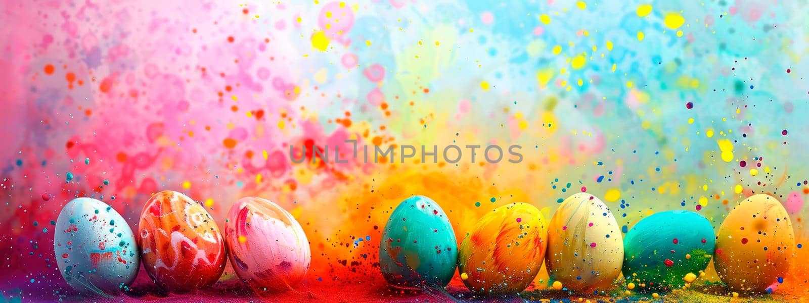 Painting Easter eggs a splash of colors. Selective focus. by yanadjana