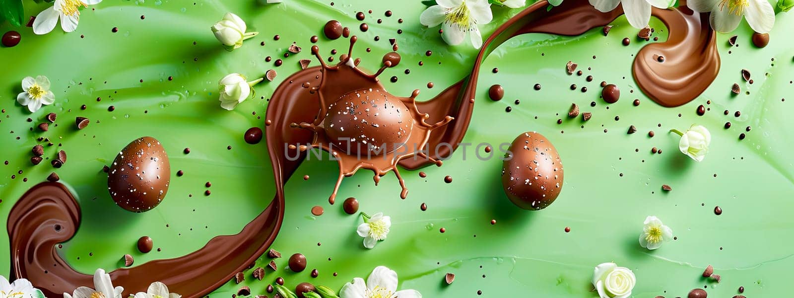 chocolate easter egg splash. Selective focus. food.