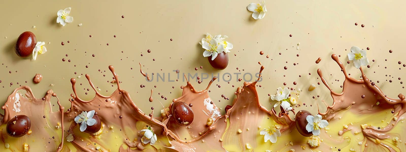 chocolate easter egg splash. Selective focus. food.
