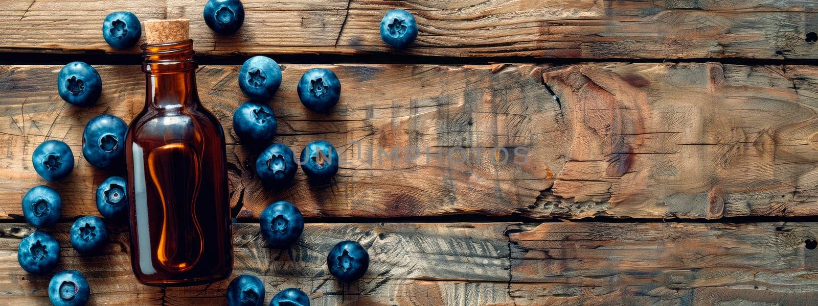 blueberries essential oil in a bottle. Selective focus. by yanadjana