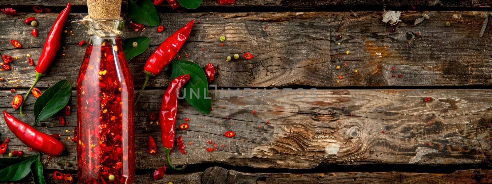 chili pepper essential oil in a bottle. Selective focus. by yanadjana