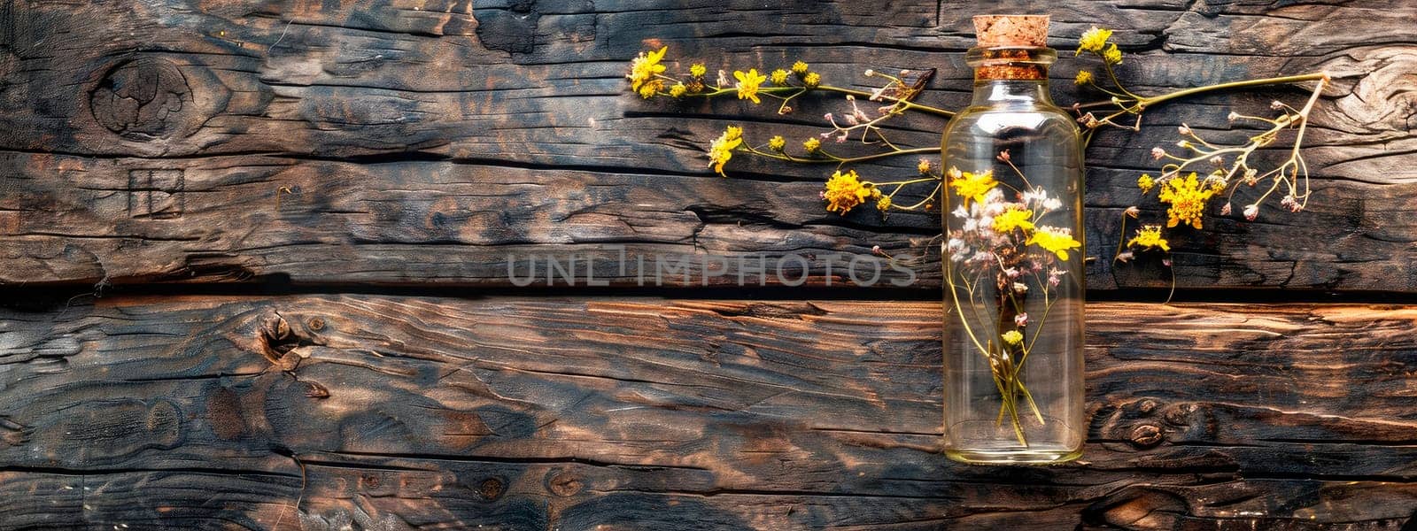 bey immortelle essential oil in a bottle. Selective focus. Nature.