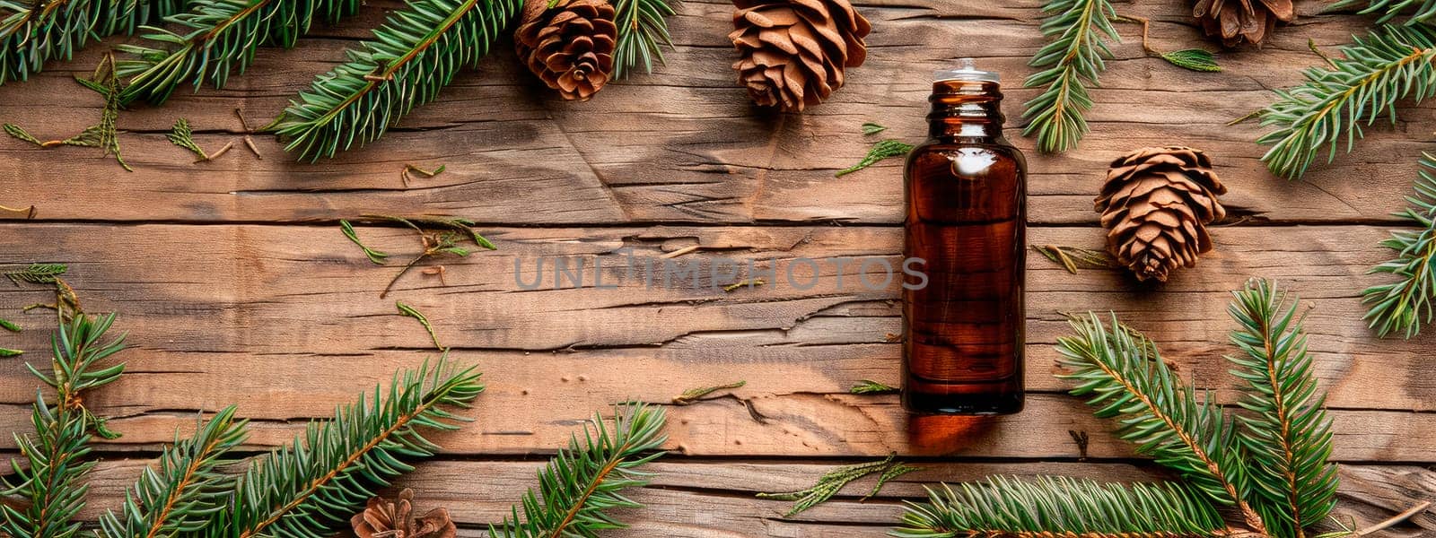 fir essential oil in a bottle. Selective focus. Nature.
