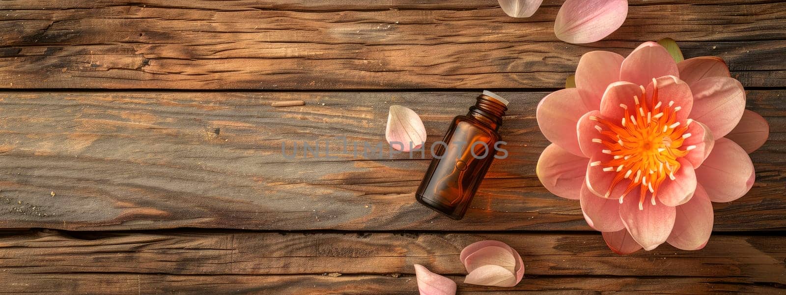 lotus essential oil in a bottle. Selective focus. by yanadjana