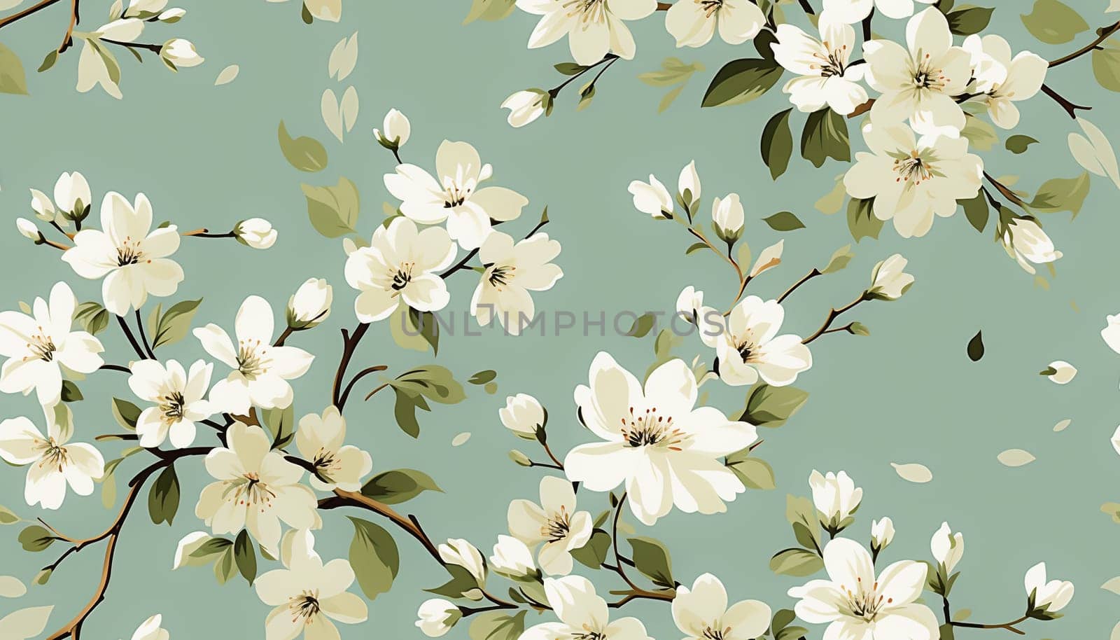 Seamless pattern tile background flowers and floral leaves plants. High quality photo