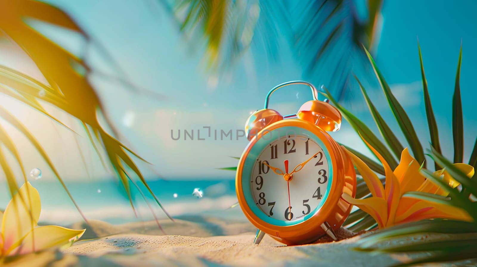 Alarm clock on a summer background. selective focus. by yanadjana