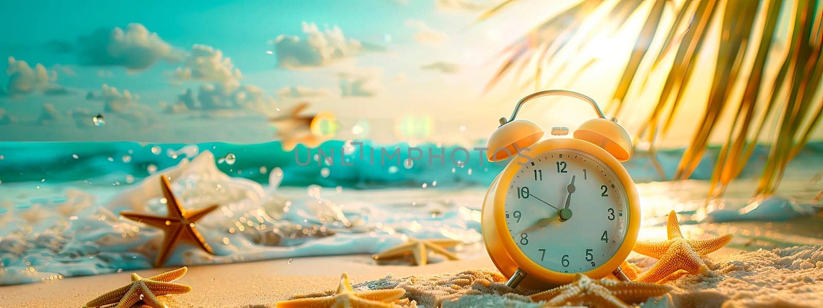 Alarm clock on a summer background. selective focus. by yanadjana