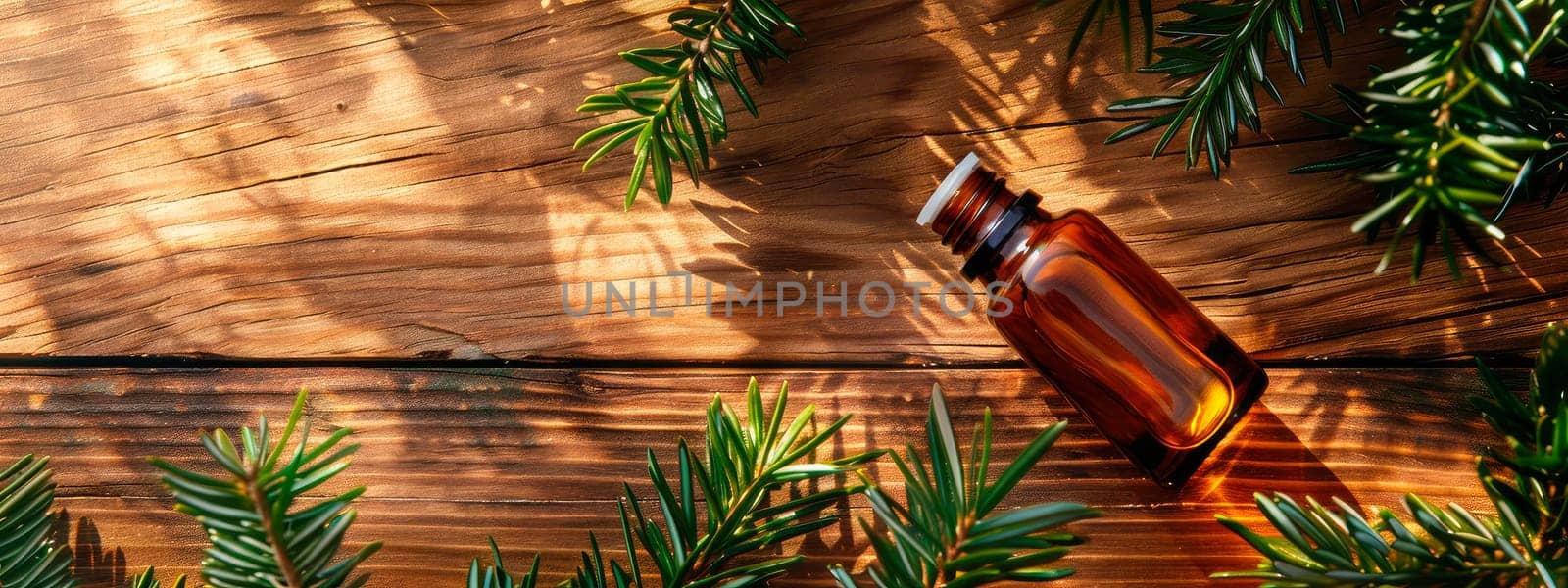 tea tree essential oil in a bottle. selective focus. nature.