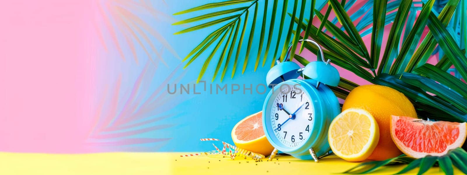 Alarm clock on a summer background. selective focus. by yanadjana