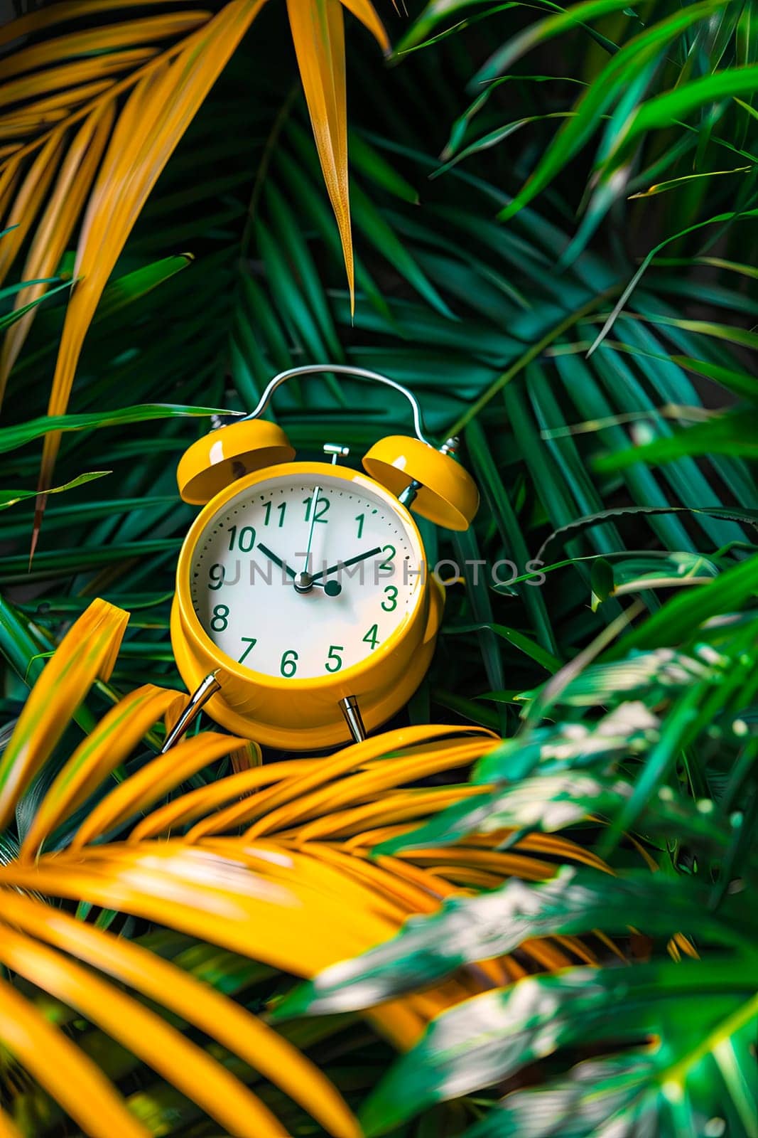 Alarm clock on a summer background. selective focus. by yanadjana