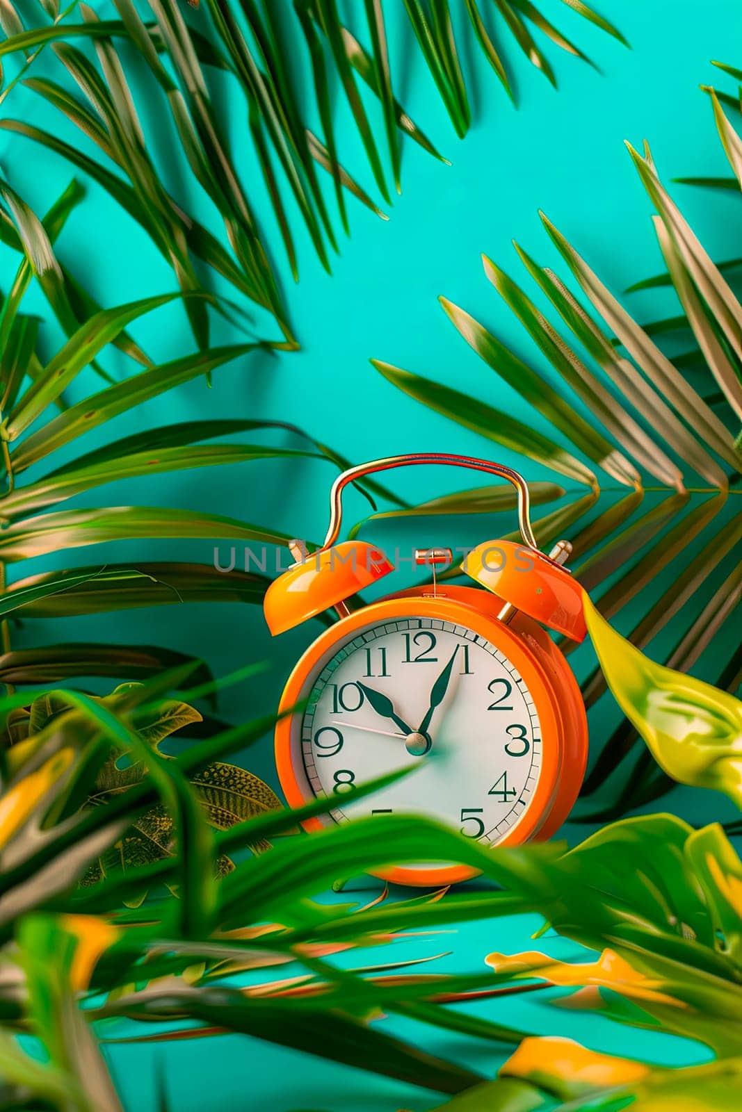 Alarm clock on a summer background. selective focus. summer time.