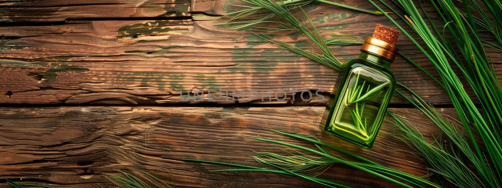 vetiver essential oil in a bottle. selective focus. nature.