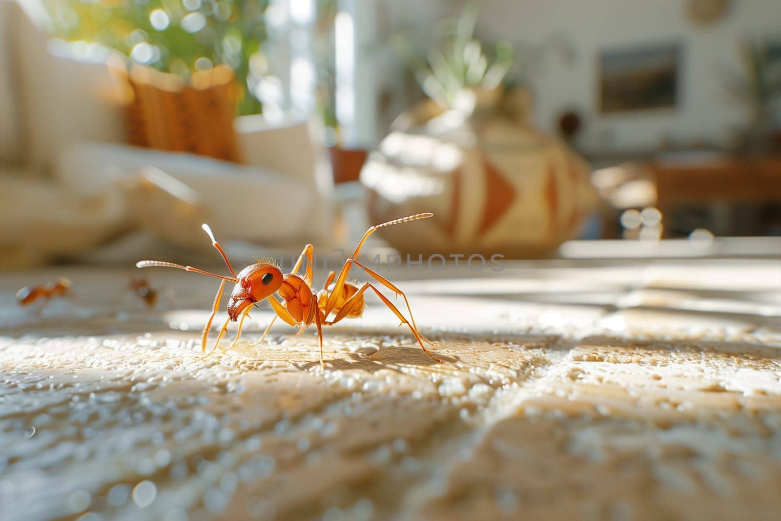 Close-Up of a Red Ant Crawling Indoors in Sunlit Room by Sd28DimoN_1976