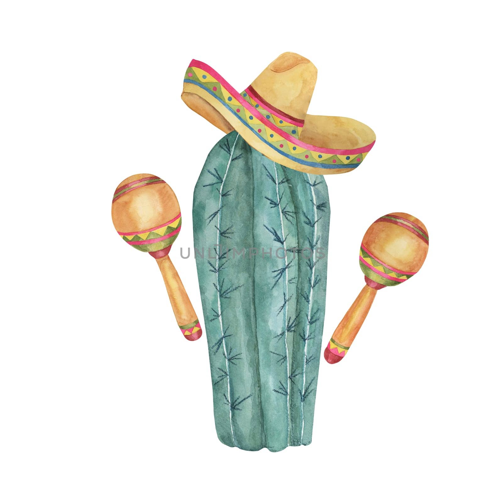 Cactus with maracas in ethnic sombrero hat by Fofito
