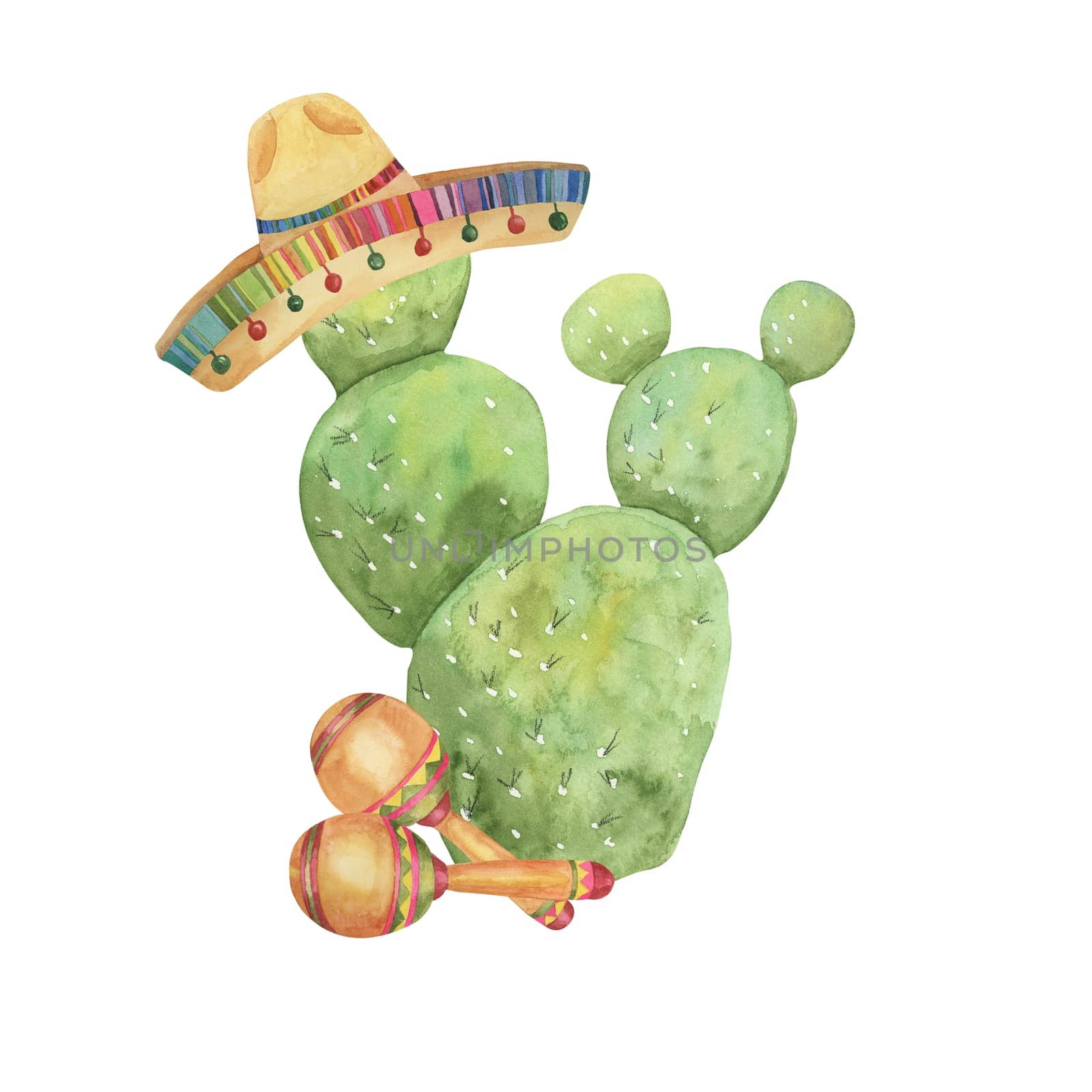 Big cactus in colorful sombrero with maracas by Fofito