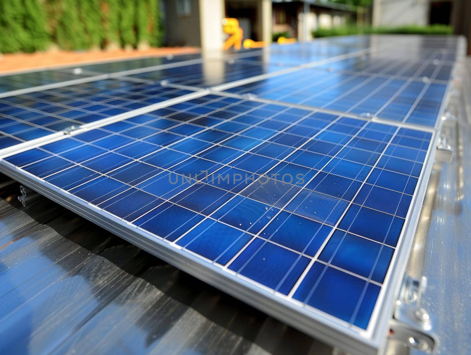 Solar panels manufacturing. huge solar panels for sustainable projects. Green energy and nature conservation . Ai generated