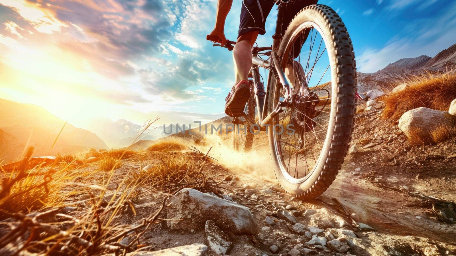 A person is riding a bike on a rocky mountain trail.