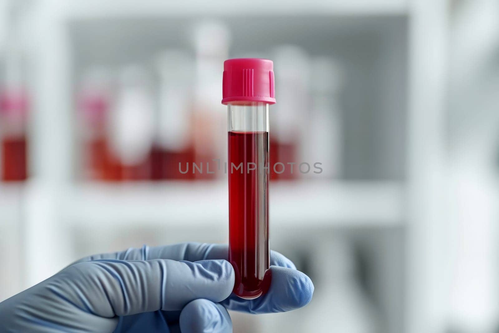 Doctor holding blood tube test in the research laboratory. health for check up . Generative ai.