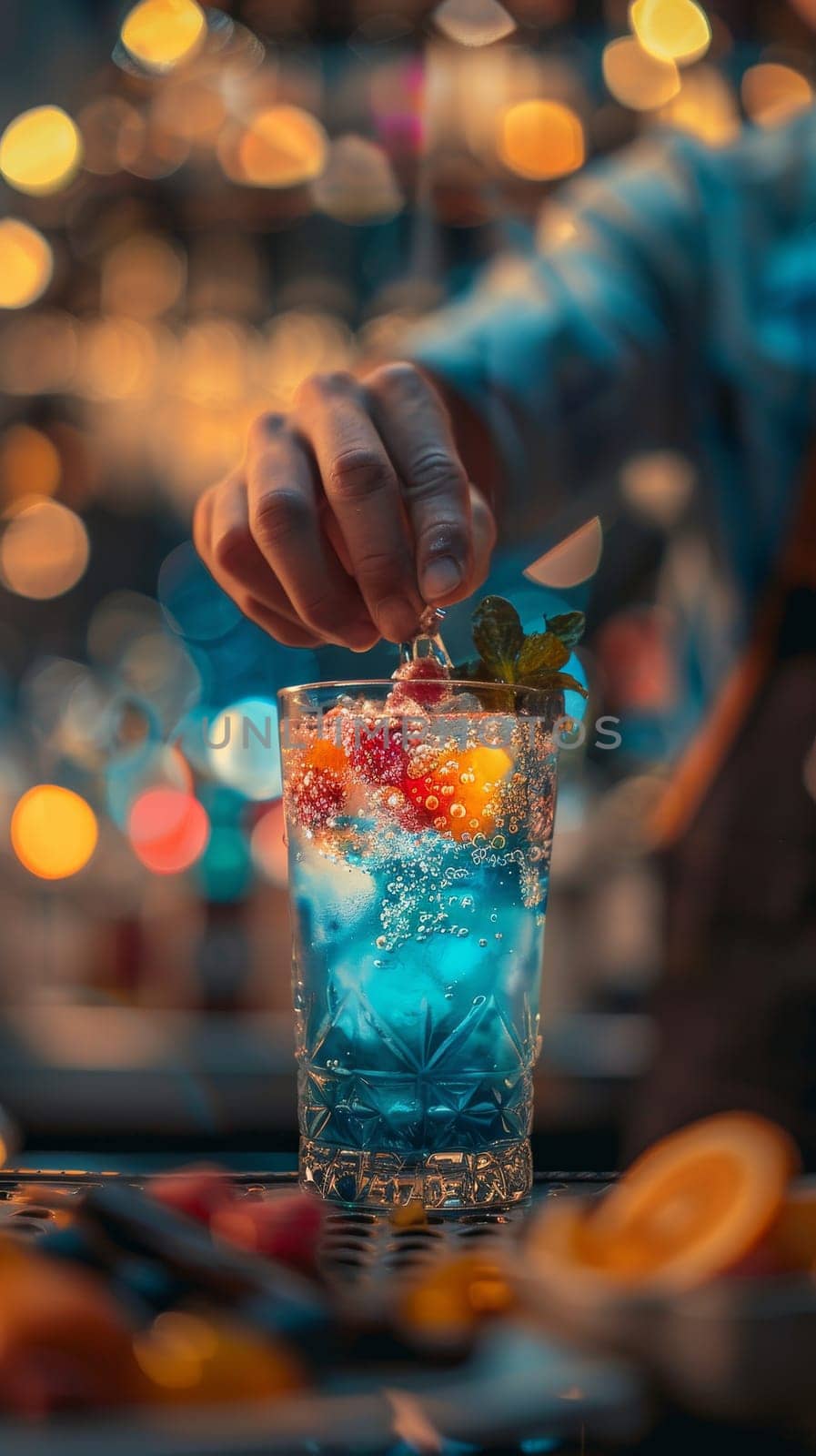 Colorful cocktail glass on glass table in night club restaurant by itchaznong