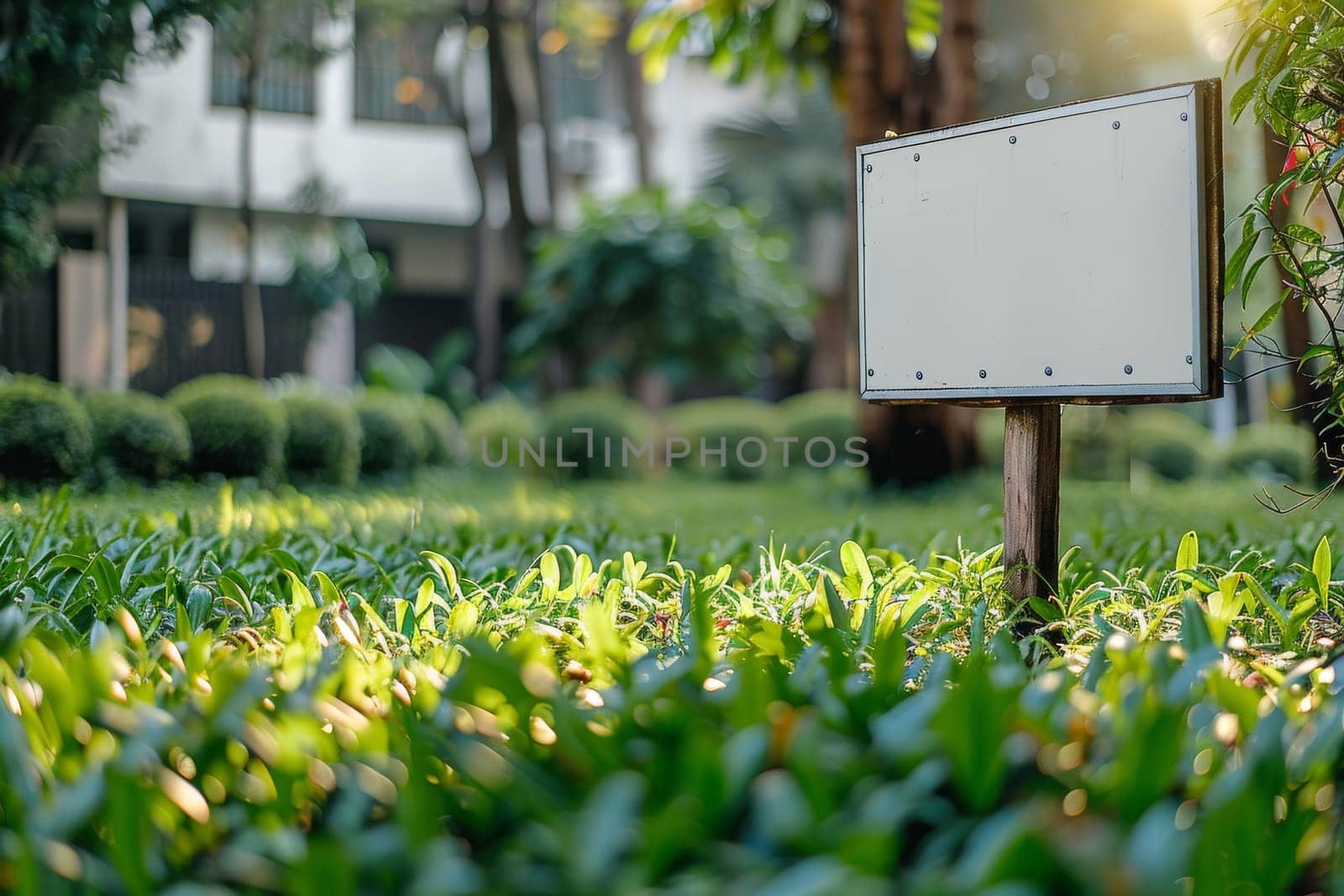 Real Estate concept. Empty sign board for rent house.