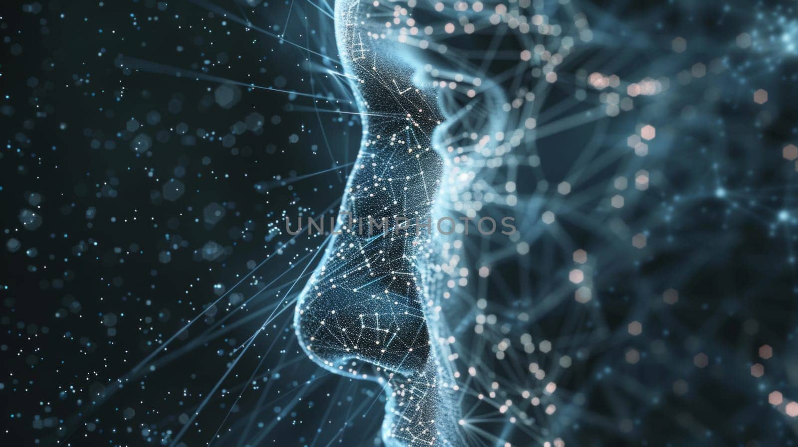 Close up abstract silhouette of a human face showing AI concept.