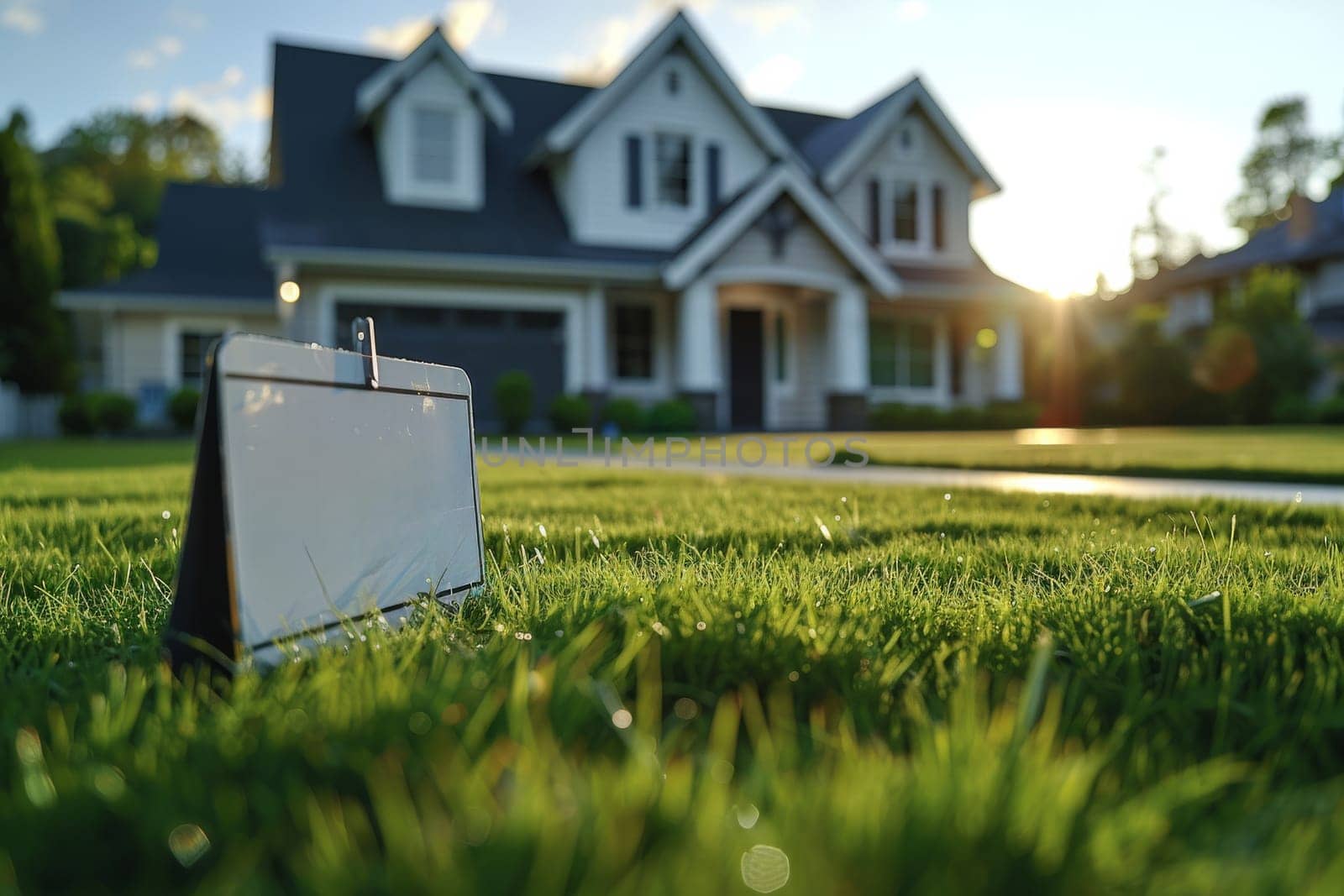 Real Estate concept. Empty sign board for rent house.