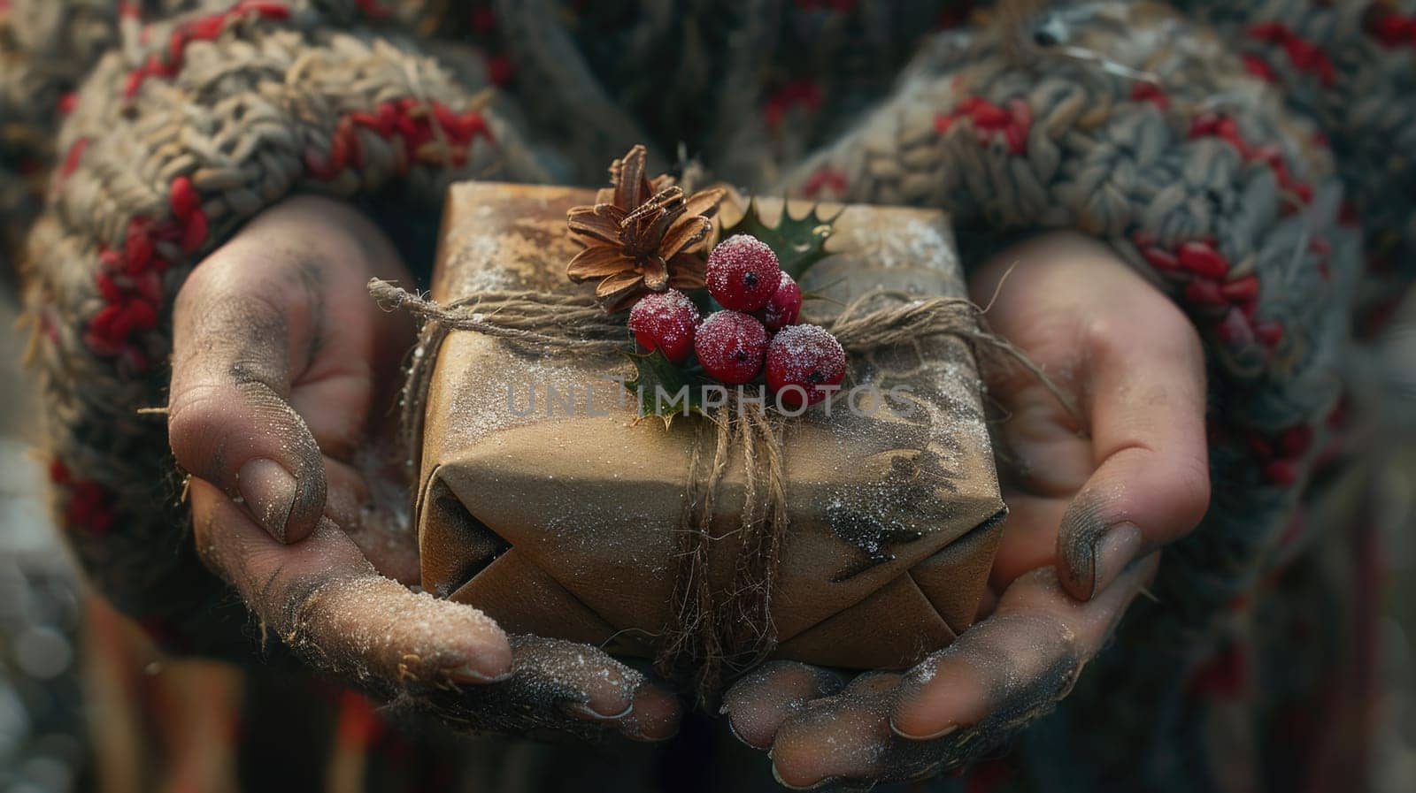 A person holding a gift-wrapped present in their hands, preparing to give it to someone.