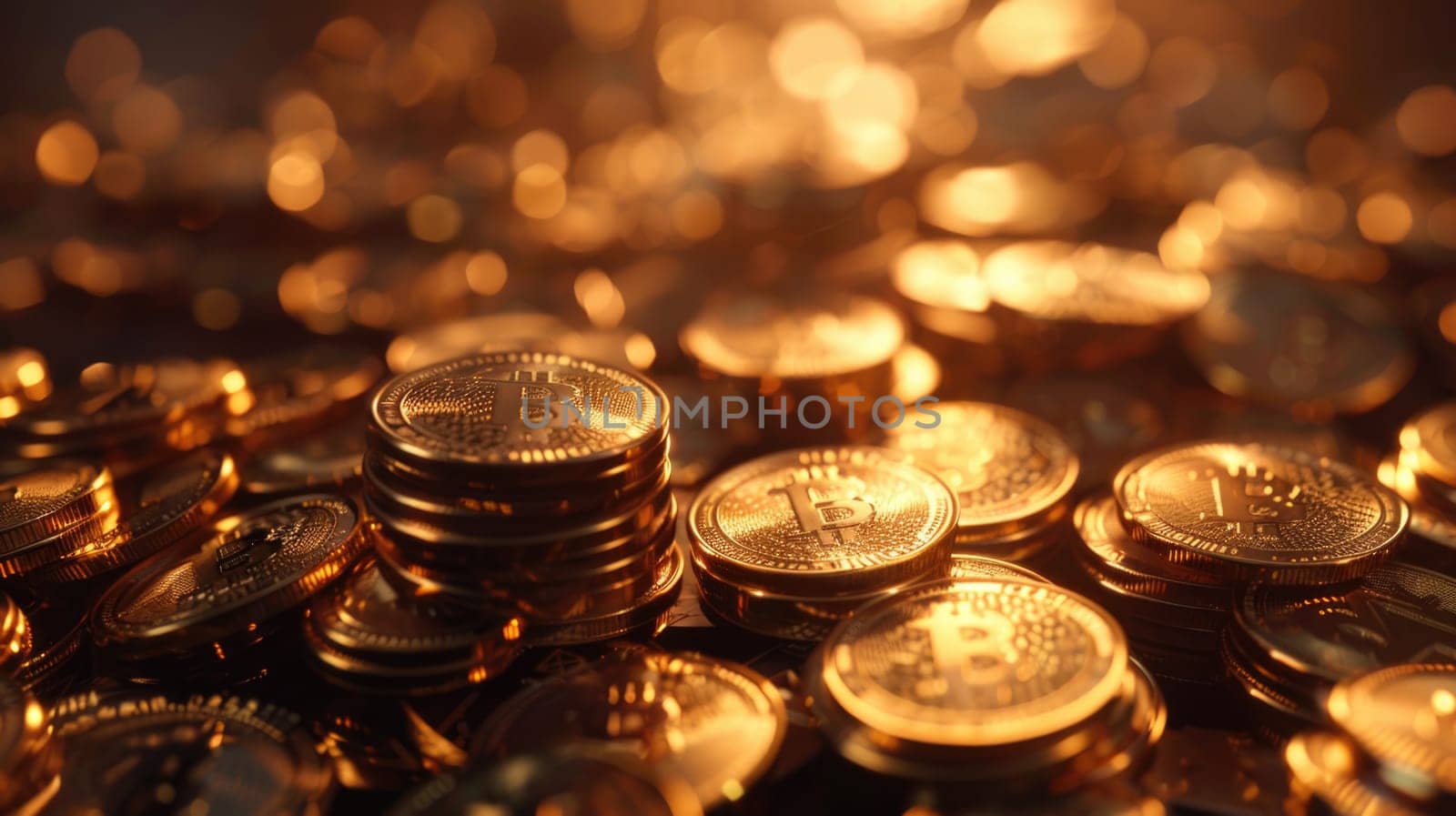 Stack of Gold Coins on Table. Generative AI. by but_photo